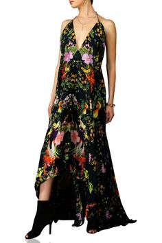 Make a dramatic entrance in a designer maxi dress by Kyle x Shahida, convertible dress that may be as a V-neck, halter neck, or one-shoulder style. Details: 100% Cupro Silk Allover Printed Maxi Dress Floral and Bird Print Multiway Maxi Dress V-Neck, Halter Neck, One-Shoulder Style Black Color Dry Clean Imported Hand Wash Cold Flowy Halter Maxi Dress For Evening, Evening Floral Print Maxi Dress With Halter Neck, Bohemian Halter Neck Maxi Dress For Evening, Bohemian Floor-length Halter Dress For Party, Bohemian Maxi Dress For Summer Gala, Summer Floor-length Halter Evening Dress, Bohemian One Shoulder Evening Dress, Bohemian One-shoulder Evening Dress, Summer Evening Halter Neck Maxi Dress