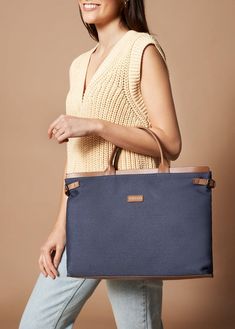 Cannes Canvas Women's Handbag | Handmade in Spain – Viscata Chic Canvas Bag For On-the-go, Navy Shoulder Bag With Top Carry Handle For On-the-go, Canvas Laptop Shoulder Bag For On-the-go, On-the-go Leather Laptop Shoulder Bag, On-the-go Laptop Bag With Leather Handles, Canvas Bucket Bag With Top Carry Handle, Chic Canvas Weekender Bag With Large Capacity, Chic Canvas Weekender Bag With Double Handle, On-the-go Canvas Shoulder Bag With Leather Handles