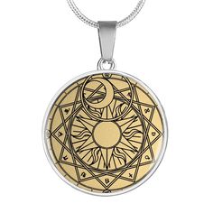 "This witchcraft Celestial necklace Is the Perfect Gift Whether for Yourself or a Loved One. Explore all our Witchcraft jewelry here: https://www.etsy.com/in-en/shop/SymbolicPresent?ref=seller-platform-mcnav§ion_id=22613465 ➜ Our jewelry is made of high-quality surgical steel with a shatterproof liquid glass coating and an 18k gold finish option. ➜ Engrave onto the back of the witchcraft Celestial pendant your loved one's name, your wedding date, an anniversary, or anything else you want to reme Mystical Round Pendant Metal Jewelry, Mystical Metal Round Pendant Jewelry, Mystical Sun And Moon Pendant Necklace, Mystical Sun And Moon Design Pendant Necklace, Mystical Medallion Necklaces With Engraving, Mystical Engraved Medallion Necklaces, Mystical Medallion Necklace Engraved, Mystical Medallion Necklace As A Gift, Mystical Medallion Engraved Necklace