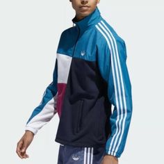 Genuine Adidas Originals Asymm Full Zip Track Jacket Colour: Active Teal / Berry Brand New With Tags 100% Authentic - Free Delivery Panelled In A Palette Of Blue, Pink And White, This Adidas Track Top Is A Pure Cotton Piece That Proves That Opposites Really Do Attract. Made Up Of Contrasting Patterns And Fabrics To Create A Striking Look, The Zipped Piece Is Completed With A Pair Of Practical Front Pockets. 100% Cotton Recycled Polyester Panels Stand Collar Zip Closure Blue Nylon Track Jacket For Spring, Casual Blue Nylon Track Jacket, Blue Nylon Track Jacket For Fall, Blue Athleisure Track Jacket For Spring, Blue Nylon Long Sleeve Track Jacket, Blue Long-sleeved Nylon Track Jacket, Blue Long Sleeve Nylon Track Jacket, Casual Blue Adidas Outerwear, Blue Adidas Track Jacket For Spring