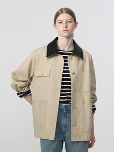 Oversized Beige Utility Jacket With Button Closure, Beige Single Breasted Outerwear With Relaxed Fit, Beige Relaxed Fit Single Breasted Outerwear, Beige Single Breasted Relaxed Fit Outerwear, Beige Relaxed Fit Button-up Outerwear, Beige Relaxed Fit Outerwear With Lapel Collar, Beige Relaxed Fit Utility Jacket With Button Closure, Classic Oversized Utility Jacket For Everyday, Oversized Beige Outerwear For Work