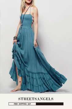 Sexy Bohemian Backless Fashion Solid Color Swing Cotton Maxi Dress Boho Chest, Bohemian Robes, Bandage Wrap, Elegant Bohemian, Party Maxi Dress, Backless Long Dress, Boho Beach Dress, Maxi Dress Outfit, Cotton Maxi Dress