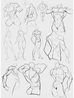 an image of a man's body in various poses and positions, drawn by hand