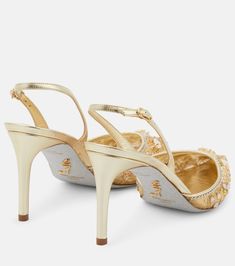 Embellished slingback pumps in gold - Rene Caovilla | Mytheresa Event Shoes, Rene Caovilla Shoes, Tone Calves, Crystal Heels, Gold Pumps, Blue Pumps, Rene Caovilla, Silver Shoes, Slingback Pump