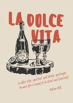 a poster with the words la dolce vita and an image of two wine glasses