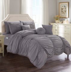 PRICES MAY VARY. Microfiber King/California King Size Luxury 10-PIECE Ruched Ruffle Pleated Set Dimensions: (1) Comforter: 108" X 90" - (3) Decorative Pillows - (2) Pillow Shams: 20"X 36" - (1) Flat Sheet: 102" X 105" - (1) Fitted Sheet: 78" X 80" - (2) Pillowcases: 20"X 40" - Fits for both King Size and California King Size Beds INCLUDES BED SHEETS WITH SIDE POCKETS: Premium quality 10-PIECE Ruched Ruffle Pleated Bed-in-a-Bag comforter set with double sided storage pockets on fitted sheet that Cinderella Design, Loft Luxury, Ruffle Comforter, California King Size Bed, Bed Comforter Sets, Set Bed, Bed Sheet Set, Bed In A Bag, King Comforter Sets