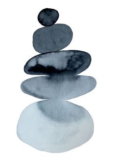 a stack of rocks sitting on top of each other in the middle of watercolor