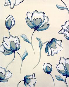 blue and white flowers on a cream background