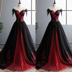 Gothic Black And Red A-Line Wedding Dresses Off the Shoulder Corset Bridal Gowns  | eBay Masquerade Ball Dresses Red, Vampire Diaries Wedding Dress, Queen Of Hearts Wedding Dress, Dark Red And Black Wedding Dress, Gothic Wedding Gown, Red And Black Dress Formal, Black And Red Dress Formal, Gothic Bridesmaid Dresses, Black And Red Quinceanera Dresses