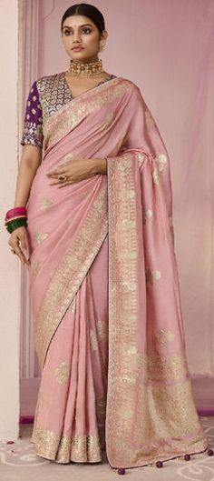 Pink and Majenta color Saree in Silk fabric with Weaving, Zari work Luxury Pink Saree With Gota Work, Festive Saree, Reception Lehenga, Engagement Reception, Festive Wedding, Wedding Pink, Zari Work, Traditional Sarees, Viscose Fabric