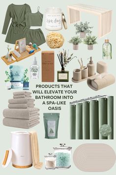 bathroom items with the words products that will elevate your bathroom into a spa like oasis