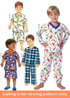 Sewing Pattern Make Pajamas for Boys This listing is for one sewing pattern to make all of the items listed below. Directions and pattern pieces are included. Please note that anything else shown as well as any fabric or supplies needed are not included. Brand new and uncut. Sew your favorite boy a comfy nighttime outfit! Pajama tops have optional front button closure and your choice of long or short sleeves. Pajama bottoms can be made both long and short and have elasticized waist. Pattern Make Nighttime Outfits, Boys Sewing Patterns, Boys Pjs, Boy Sewing, Sewing Templates, Pajama Pattern, Children Top, Pants Sewing Pattern, Butterick Pattern