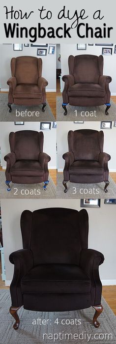 how to dye a wingback chair before and after