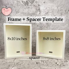 two white frames with spacer templates for 8x10 inches and 8x8 inches