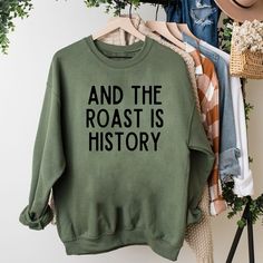 Looking for a cute versatile top to wear this summer? Make sure to grab one of our Roast Is History Sweatshirts! This soft and comfortable shirt is the perfect top for any outfit. It can be paired with biker shorts, Jeans, or the classic stay at home sweats! The bright color adds a pop of summer to any outfit. This sweatshirt is true-to-size, so be sure to order your regular size! If you are looking for a more oversized look, make sure to size up. Red H, Fun Sweatshirts, Cute Sweatshirts, Gildan Sweatshirts, Carolina Blue, Pumpkin Spice, Unisex Sweatshirt, Sleeve Styles, Fitness Fashion