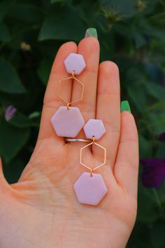 Blush Pink Pearl Hexagons with gold accents Pink Pearl, Clay Jewelry, Gold Accents, Blush Pink, Jewelry Earrings Dangle, Dangle Drop Earrings, Polymer Clay, Handmade Items, Dangle Earrings