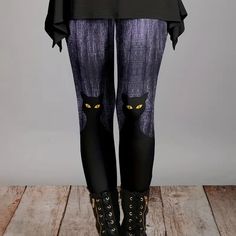 Black Cat Leggings Goth Gothic Brand New Without Tags Size Small - Stretchy - Dark Midnight Blue With Black Cats And Elastic Waist Band -#Cat #Killstar #Dollskill #Toofast #Restyle Punk Leggings, Goth Leggings, Neon Leggings, Cat Leggings, Galaxy Leggings, Black Leather Leggings, Halloween Leggings, Red Stockings, Black Cat Print