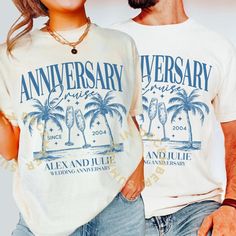 Cruise Anniversary Shirt, Wedding Anniversary Cruise shirt, Couple anniversary, Matching Shirt. ⭐ SHIRT DETAILS -Unisex Garment-Dyed T-shirt by Comfort Colors® 1717 -100% ring-spun cotton -Medium fabric (6.1 oz/yd² (206.8 g/m -Relaxed fit -Sewn-in twill label ⭐ SIZING INFO Please refer to the size chart photos on the listing to pick the best fit for you. ⭐ MORE DESIGN HERE https://www.etsy.com/shop/SummerInDecember and click the 'heart' icon 🤍 to get more new interesting designed updates. ⭐ CAR Couple Cruise Tshirt, Wedding Cruise Shirts, Cruise Anniversary Shirts, Crew Neck T-shirt For Anniversary In Summer, White Graphic Print Shirt For Anniversary, Summer Anniversary Crew Neck T-shirt, Summer Crew Neck T-shirt For Anniversary, Summer Anniversary Graphic Print Tops, Anniversary Cruise