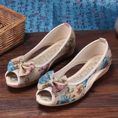 • Upper Material: Canvas• Sandal Type: Basic• Heel Type: Wedges• Side instep type: Open• Sole Material: TPR• Heel Height: Flat (≤1" in)• Closure Type: Slip-On• Fit: Fits true to size, take your normal size• Back Counter Type: Cover Heel• Fashion Element: Butterfly Knot• Insole Material: Fabric• Item # 30733825• Width O Canvas Sandals, Basic Heels, Butterfly Knot, Loafers Online, Ladies Shoes, Tory Burch Flats, Blue Sandals, Women Sandals, Open Toe Sandals