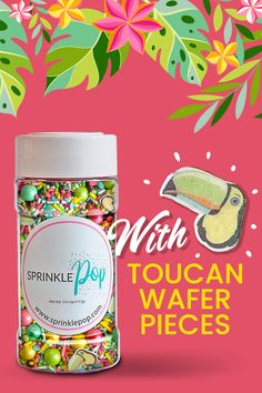 an advertisement for sprinkle pop with toucan wafer pieces