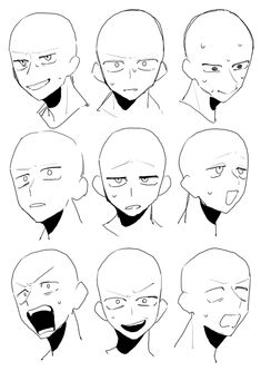 the different facial expressions in an anime character's head, from front to back