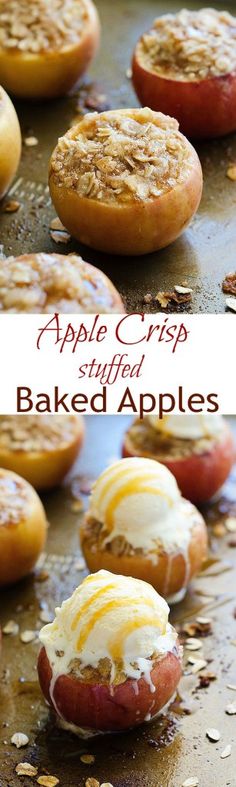 apple crisp stuffed baked apples are ready to be baked in the oven and put into muffins