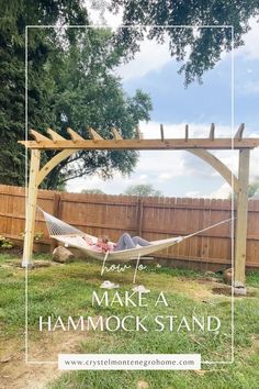 a hammock stand in the backyard with text overlay that says how to make a hammock stand