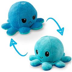 an octopus stuffed animal with the words reversible on it's back and side