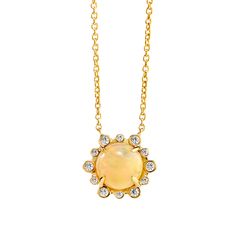 18 karat yellow gold Gemstone 1.5-2.5 carats approx. Champagne diamonds 0.12 carat approx. 18 inch, adjustable at 16-17 inch Lobster clasp Cosmic Necklace, Handcuff Necklace, Diamond Flower Pendant, Diamond Tennis Necklace, Solitaire Pendant Necklace, Jewelry Appraisal, Tourmaline Necklace, Gold Moon, Bezel Set Diamond