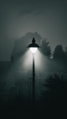 a street light in the middle of a foggy night