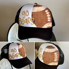 Wanna look super cute at your kids sporting event, here's the solution! Elevate your style with this custom hand-painted trucker hat. Featuring your team's name and colors all while supporting "the cause" with said sport on the hat too. A unique blend of hand painted artwork and personal flair, this hat is sure to make a standout statement and showcase your team spirit like never before! ~Adjustable size snap back closure- one size fits most ~Breathable polyester mesh baseball cap/trucker hat  T Customizable Cheap Sports Hats, Cheap Customizable Sports Hats, Hand Painted Trucker Hats Diy, Customizable Baseball Cap Trucker Hat For Game Day, Customizable Baseball Cap For Game Day, Customizable Trucker Hat For Game Day, Customizable White Trucker Hat For Sports Fans, Team-colored Adjustable Trucker Hat, Adjustable Trucker Hat With Team Logo