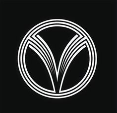 a black and white logo with the letter v in it's center, on a dark background