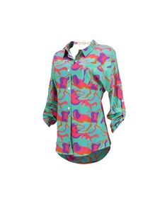 Lasaky - Abstract Print V-Back Button-Down Shirt Spring Season, Olivia Mark, Abstract Print, Button Downs, Button Down Shirt, Long Sleeve Blouse, Athletic Jacket, Sleeve Length, Women's Top