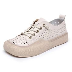 • Upper Material: Genuine Leather• Upper-Genuine Leather Type: Cow Leather• Fashion Element: Hollow• Season: Summer/Spring• Insole Material: Bonded Leather• Lining Material: Synthetic• Closure Type: Lace-Up• Fit: Fits true to size, take your normal size• Heel Height: 1.18 in• Platform Height: 0 / 1.18 in• Weight: 6 oz• Summer Lace-up Shoes With Perforations And Flat Heel, Leather Lace-up Shoes With White Sole, Lace-up Platform Sneakers With Perforations, Casual Leather Platform Sneakers With Perforations, Casual Lace-up Shoes With Perforated Toe Box, Comfortable Leather Platform Sneakers For Spring, Casual Platform Sneakers With Round Toe And Perforations, Trendy Spring Platform Sneakers With Perforations, Summer Leather Platform Sneakers