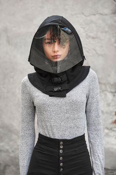 ♥ All my orders ship EXPRESS only >> buy your piece today & have it within 1-3 days upon shipping ♥ With its 360o protection, this hooded face shield will make you feel totally secure while shopping, traveling, or taking a walk. Combined with a face mask or bandana, droplets and dust have little to no chance of reaching your mouth, face, hair, or neck. Also, you won't be able to touch your face by mistake and transfer pathogens or dirt. Best of all, you can easily unzip the shield and Windproof Hooded Balaclava For Streetwear, Hooded Techwear Balaclava For Winter, Winter Techwear Hooded Balaclava, Black Military Style Hoodie For Outdoor, Black Hooded Balaclava With Adjustable Hood, Black Hooded Balaclava For Protection, Black Balaclava With Adjustable Hood, Hooded Cowl Scarf, Scarf Hood