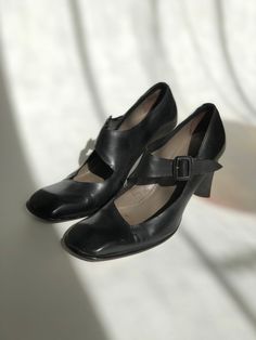 "These 90s vintage Mary Jane pumps by Costume National are outfit making avant garde perfection. Shoes feature a sculptural block heel, angled ankle buckle strap, angled vamp, & a beautiful sculpted square toe box. Fabric is a smooth black calf leather with leather lining & leather sole with rubber inlay. Shoes are in very good vintage condition with minimal wear, some very light surface scratching of leather, & a tiny nick at base of right heel. label- Costume National / made in Ita Square Toe Mary Jane, Bohemian Jewels, Womens Mary Janes, Costume National, Mary Jane Shoes Womens, Special Occasion Outfits, Mary Jane Pumps, Outfit Making, Vintage Costumes