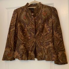 Can’t Even Describe How Beautiful This Classic Jacket Is. Worn With Jeans Or Dress Pants Or Skirt, It’s A Conversation Starter. The Material Is Rich And The Colors Are Even More So In Person. It’s A Year Round Piece In Most Places. And It’s In Perfect Condition. Fitted Silk Outerwear For Fall, Elegant Fitted Outerwear With Paisley Print, Elegant Fitted Paisley Print Outerwear, Paisley Jacket, Ralph Lauren Black Label, Classic Jacket, Black Label, How Beautiful, Dress Pants