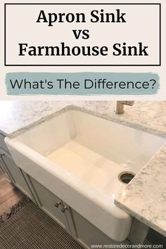 a sink with the words apron sink vs farmhouse sink what's the differences?