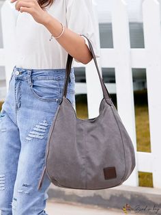 BirdinBag - Stylish Canvas Hobo Bag with Letter Patch, Zipper Closure, Large Capacity Casual Hobo Shoulder Bag With Large Capacity, Casual Large Capacity Hobo Shoulder Bag, Casual Softback Shoulder Bag With Zipper Closure, Casual Handheld Hobo Bag For Everyday Use, Casual Everyday Handheld Hobo Bag, Gray Large Capacity Hobo Shoulder Bag, Casual Hobo Shoulder Bag, Gray Large Capacity Softback Bag, Casual Satchel With Zipper Pocket For Errands