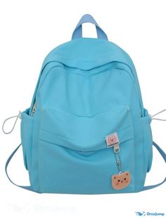 OrcaJump - Kids School Bag Bookbag Commuter Backpack Nylon Grid Solid Color Adjustable Durable Zipper for Daily School Use with Green Belt, Nylon Bags For Back To School, Blue Nylon Backpack For Study, Nylon Softback Bag For Students, Nylon Bag With Adjustable Strap For Study, Nylon Bags With Zipper Closure For Study, Kawaii Bag, Women Backpack Fashion, Commuter Backpack, Kids School Backpack