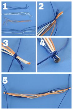 instructions on how to tie an ornament with string and yarn for bracelets