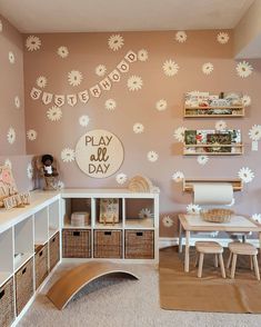 a child's playroom with toys and decor