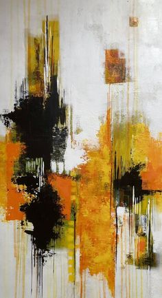 an abstract painting with yellow and black colors