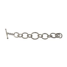 Small Link bracelet in silver Silver Vermeil Measures 8" long and 1" wide Toggle Closure Made In USA Modern Adjustable Chain Bracelet With Sterling Silver Clasp, Adjustable Metal Bracelets With Sterling Silver Clasp, Classic Adjustable Nickel-free Chain Bracelet, Metal Bangle Chain Bracelet With Sterling Silver Clasp, Metal Bangle With Sterling Silver Clasp, Sterling Silver Clasp Metal Bangle Chain Bracelet, Silver Metal Bracelet With Rectangular Links, Adjustable Silver Link Bracelet, Metal Bangle Bracelet With Sterling Silver Clasp