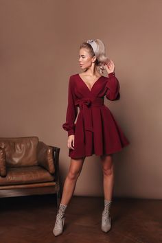 Wrap Dress With Wide Belt-baagr.myshopify.com-dress.-BOJONI Dress With Wide Belt, Bright Palette, Special Style, Wrap Mini Dress, Wide Belt, Mini Wrap Dress, Style Dress, Baby Doll, Dress Length