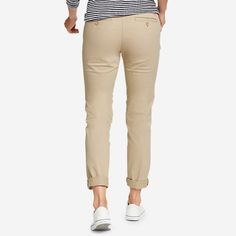 Women's Stretch Legend Wash Pants - Boyfriend | Eddie Bauer Spring Slim Fit Bottoms With 5-inch Inseam, Beige Stretch Chinos With Straight Leg, Beige Stretch Straight Leg Chinos, Stretch Cotton Straight Leg Bottoms, Classic Solid Bottoms With Comfort Waistband, Comfort Stretch Bottoms With Straight Leg, Comfortable Straight Leg Bottoms With Comfort Stretch, Spring Chino Cotton Twill Trousers, Fitted Cotton Trousers