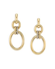 David Yurman 18K Yellow Gold Mercer Diamond Pave Interlocking Circle Drop Earrings Gold Oval Diamond Earrings For Evening, Timeless Yellow Gold Clip-on Jewelry, Timeless Clip-on Yellow Gold Jewelry, Timeless Gold Diamond Earrings With Elegant Design, Timeless Gold Earrings, Gold Circle, Circle Studs, Gold Drop Earrings, David Yurman