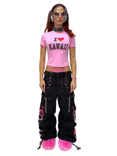 Accept no imitations! From the originator of all things DarkStreet, these black and pink studded pants zip off into shorts (★≧▽^))★☆. They feature two skulls on each leg, removable chains, adjustable ankles, D-rings, and deep pockets. – Drawstring and adjustable waist buckles allow for a tighter fit on the waist. 100% Cotton. Waist measurements are based on the waistband's full extension - that is the maximum inches that the waist will extend to. MODEL IS WEARING X-SMALL SIZE WAIST (Fully Extend Punk Style Bottoms With Skull Print For Alternative Fashion, Edgy Skull Print Bottoms For Alternative Fashion, Edgy Bottoms With Skull Print For Alternative Fashion, Alternative Fashion Black Bottoms With Skull Print, Fitted Emo Style Bottoms For Streetwear, Trendy Black Bottoms With Skull Print, Fitted Pink Punk Bottoms, Pink Punk Style Fitted Bottoms, Fitted Pink Punk Style Bottoms