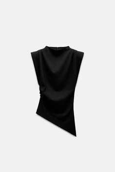 RUCHED SHOULDER PAD TOP - Black | ZARA United States Shoulder Pad Top, Gathered Top, Trench Coat Dress, Cardigan Sweater Vest, Cargo Shirts, Trench Jacket, Cardigan Sweater Dress, Tshirt Skirt, Shirt Skirt