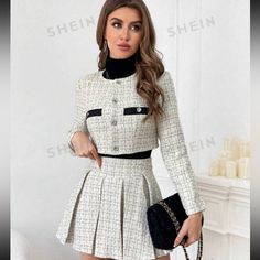 Very Elegant Set. Thick Material. Never Worn Before(Fit Too Tight) Chic White Winter Skirt, Winter White Chic Skirt, Skirts Shein, Shein Skirts, 2 Piece Skirt, 2 Piece Skirt Set, Black And White Skirt, Elegant Sets, Skirt Sets